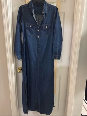 AND soft Denim Shirt Dress - Blue Long Sleeve